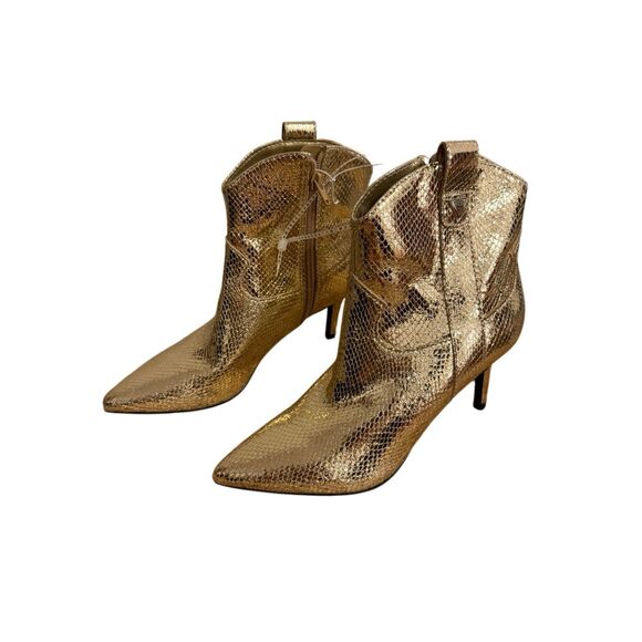 🟢Brand New Guess WGWirla Metallic Gold Closed Pointed Side Zip Ankle Boots 7 - Picture 1 of 12